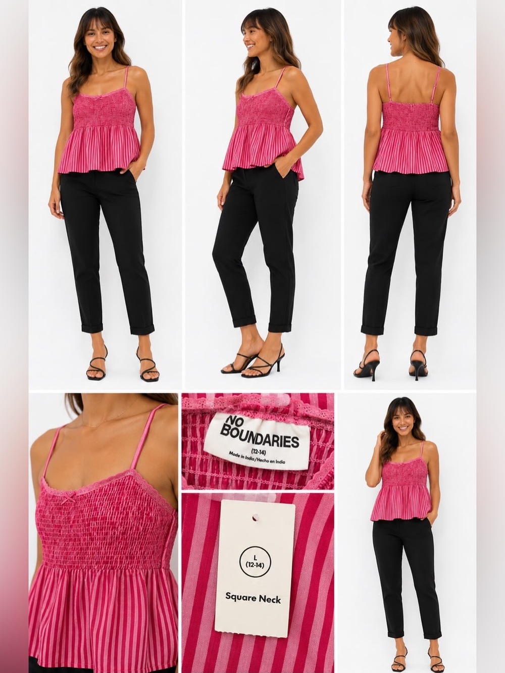 No Boundaries Pink Striped Smocked Cami Top